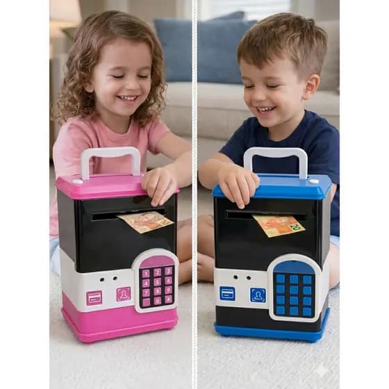 Mini Cofrinho de Brinquedo Mágico Eletrônico Digital com Senha Puxa Notas Automático Cofre de Luxo para Crianças