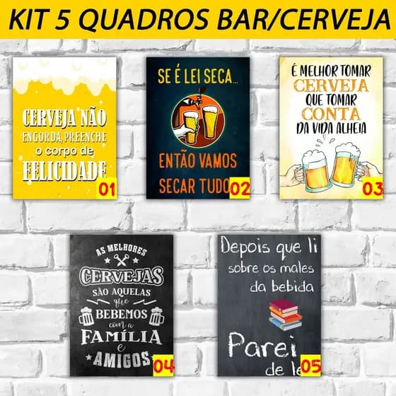 Kit 5 quadros Bar 14x20 Frases Placa decorativa - Quadros para Bar - Quadros decorativos - Quadros Retro