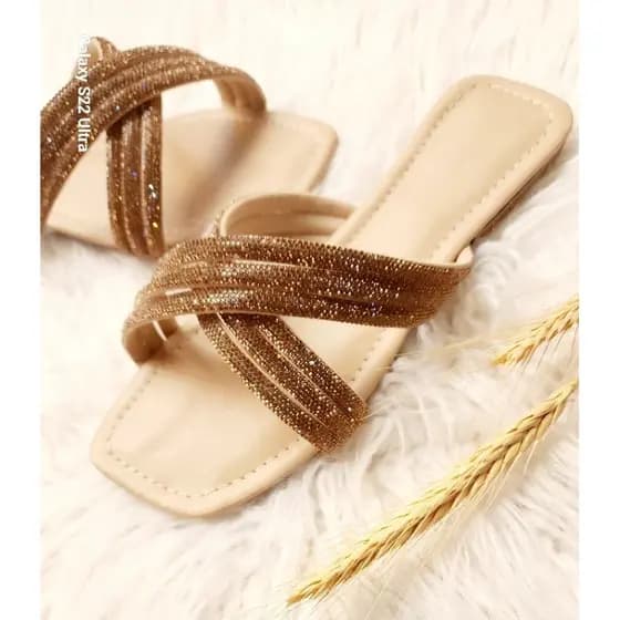 Sandalia rasteira feminina tiras strass confort