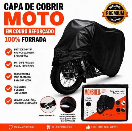 Capa Cobrir Moto Couro Protetora Térmica Impermeável Forrada Proteção Contra Riscos Sol Chuva