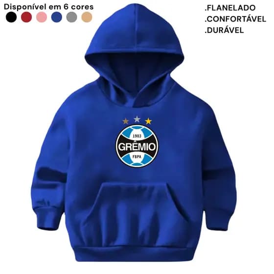 Moletom Infantil Flanelado Canguru Blusa Quentinha Casaco Gremio Estampado Times