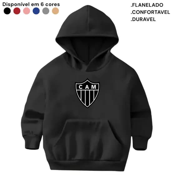 Moletom Infantil Flanelado Canguru Blusa Quentinha Casaco Atlético Mineiro Galo Estampado Time