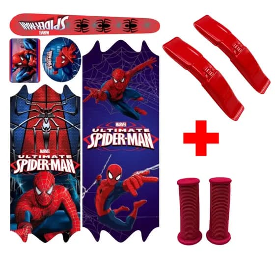 Kit Infantil Bike Biciclera Aro 16 Paralama + Adesivo + Manopla Homem- Aranha Vermelho