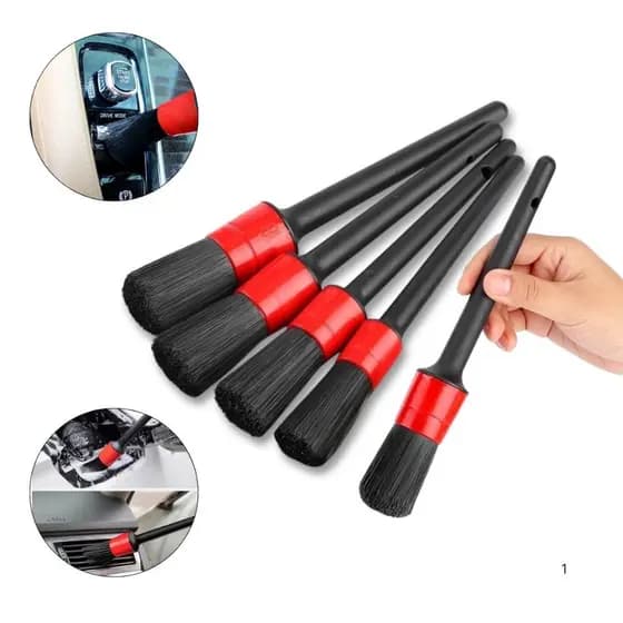 Kit 5 Pincéis Detalhamento Automotivo Escova Limpeza Interna Externa Carro Moto Rodas Painel Couro Multifuncional