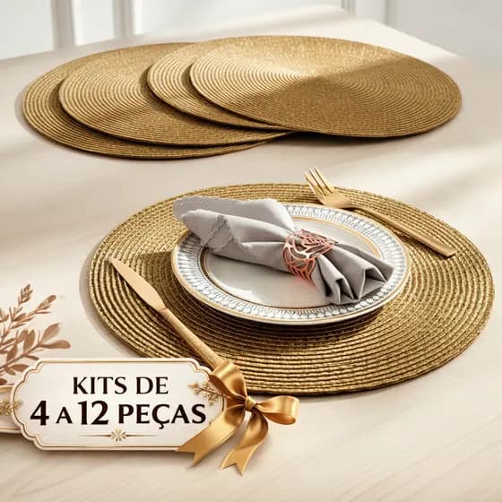 Kits de 4 a 12 Peças Jogo Americano Dourado Redondo Mesa Posta Sousplat Prático Dia a Dia Decoração