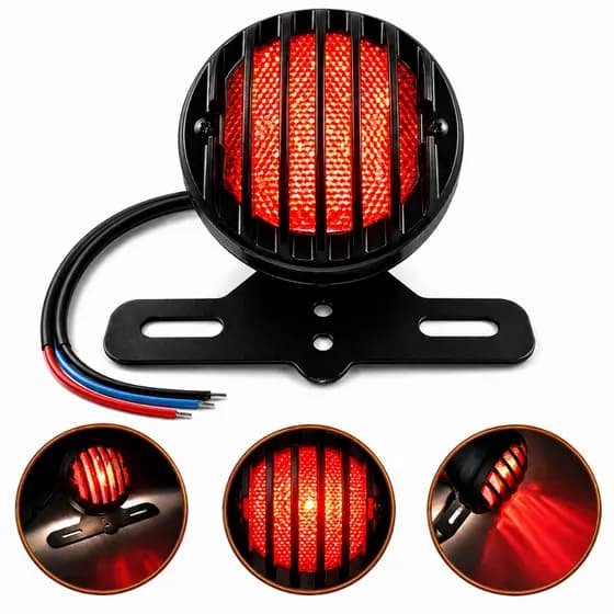 Lanterna Traseira para Moto modelo Grelha Freio Luz Placa Custom Cafe Racer preta
