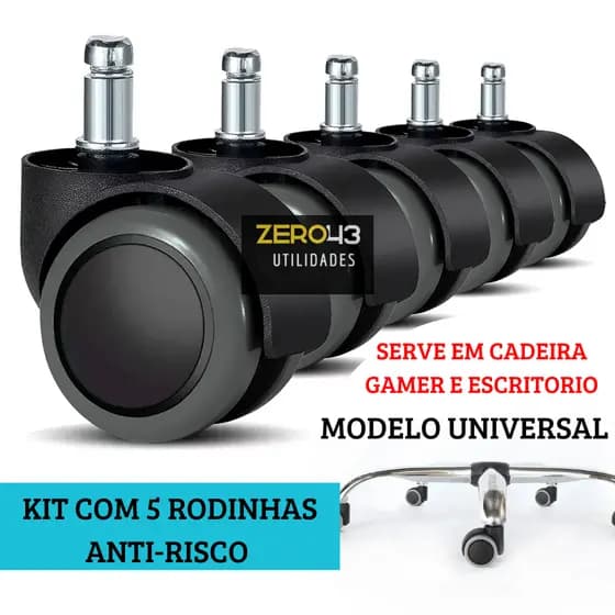 Kit 5 Rodízios Rodinhas Para Cadeira de Escritório Gamer Silicone Anti-risco Pino 11mm