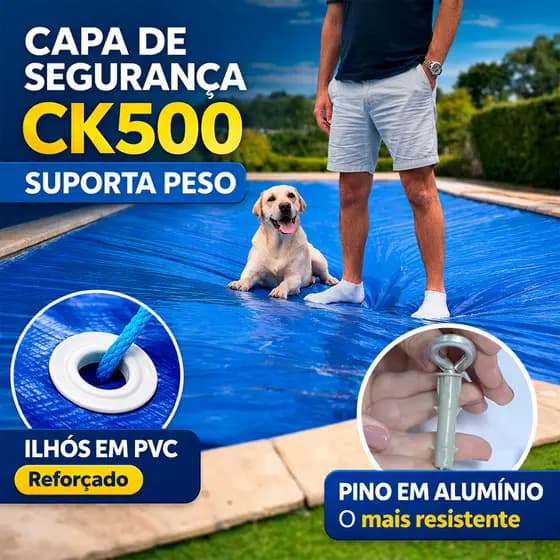 Capa de Segurança CK500 Piscina 6,5x3,5 Metros em PVC Evita Quedas e Acidentes + Kit Instalação
