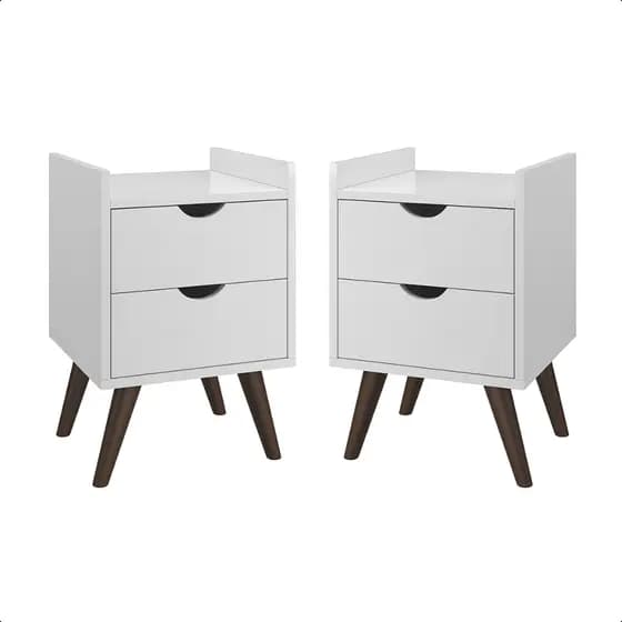 Kit Mesa De Cabeceira Estilo Retro com 2 Gavetas Laura Branco