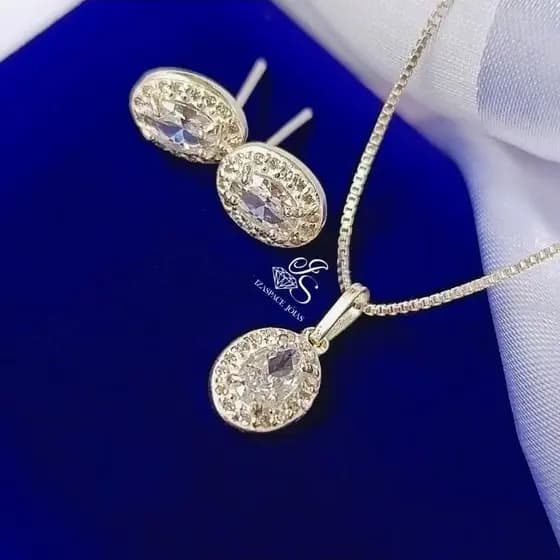 conjunto colar e brinco de luxo princesa colar e brinco na prata de lei 925 original