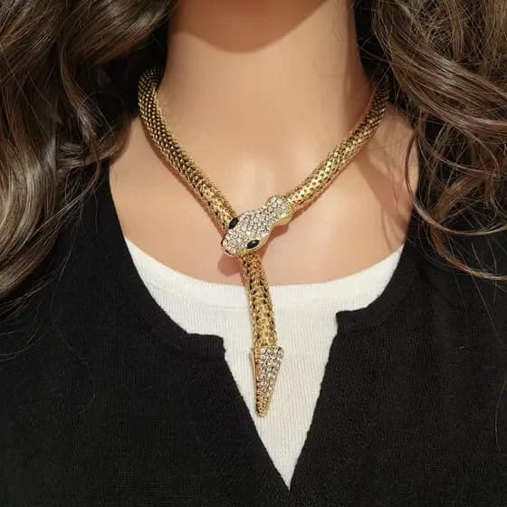 Ouro magnético em forma de cobra moda strass feminino colar elegante multifuncional clavícula corrente presente atacado