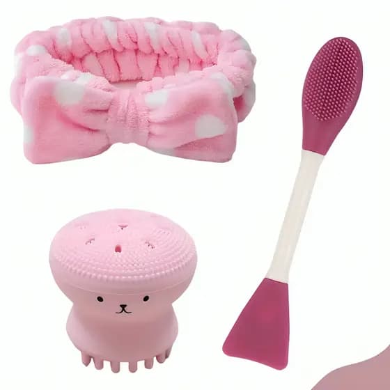Kit Faixa Tiara blogueira Com Esponja Polvo + Espátula Esfoliante Para Limpeza Facial