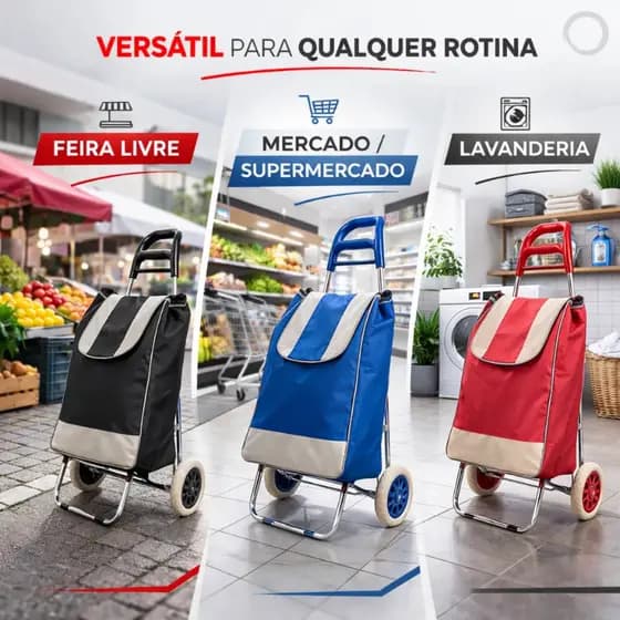 🛒 Carrinho De Feira Compras Dobrável Reforçado Com Bolsa Removível leve Promoção Sortida