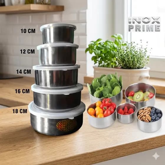 🎁 Kit 10 Potes Herméticos Redondos Inox Cozinha Luxo Mantimentos Premium
