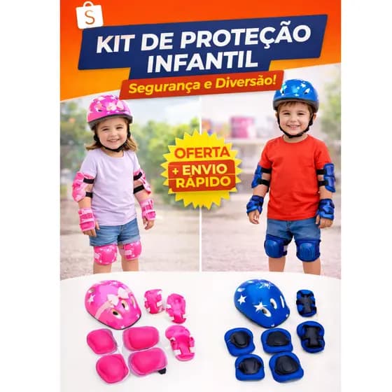 Kit Proteção Infantil Completo – Capacete (OPCIONAL) Joelheiras+Cotoveleiras+Munhequeiras P/PROTEÇÃO