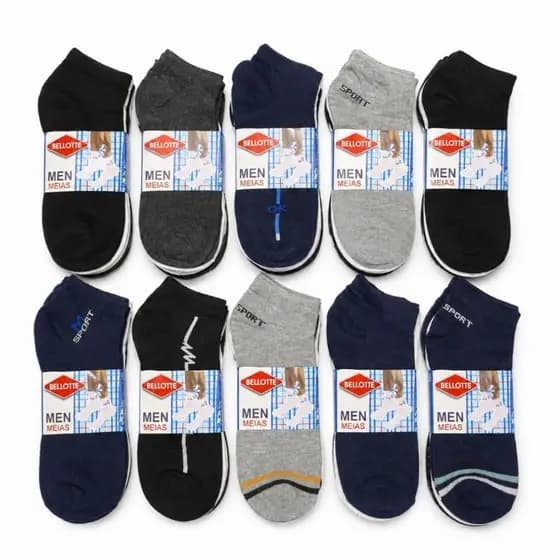 Meias Soquete Unissex com Toque Suave e Confortável em Diversas Cores, preta,cinza branco e azul marinho veste 40até 46