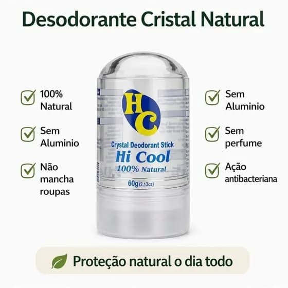 Desodorante Cristal Antitranspirante 60g com Proteção 24h Contra Odores