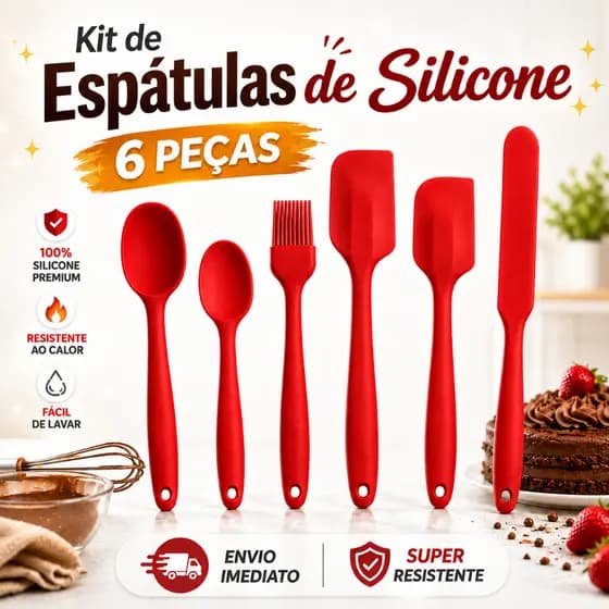 Kit 6 Espátulas De Silicone Profissional Resistente A Altas Temperaturas Antiaderente ENVIO IMEDIATO