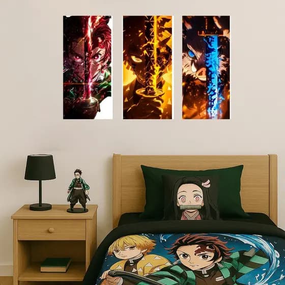 3 Quadro OU 1 unidade Decorativo Anime Demon Slayer Tanjiro Kamado-Kimetsu no Yaiba 45x20 cm