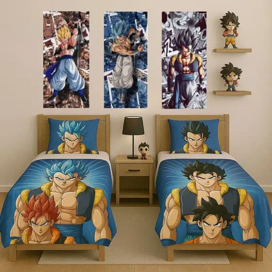 Kit Quadros Decorativo 3 Peças Dragon Boll Z Desenho Goku-Gogita Colorido Infantil Sala Quarto Hall