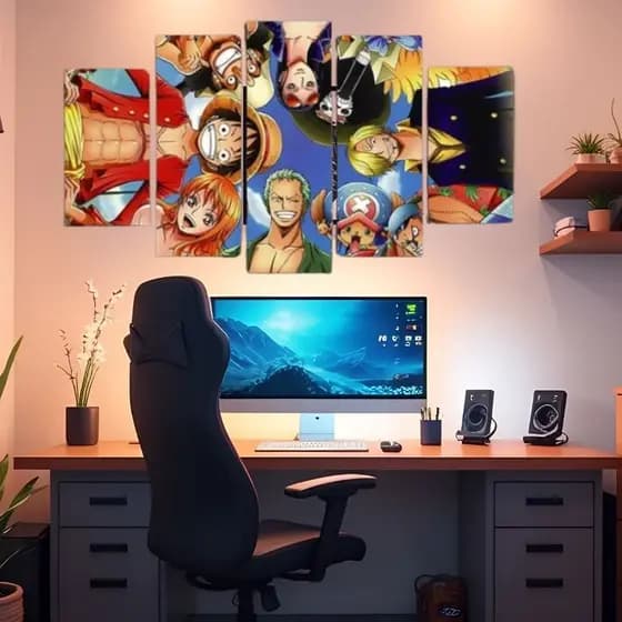 Quadro decorativo Mosaico One Piece 5 Placas – Chapéu de Palha | Luffy, Zoro, Nami, Chopper!!
