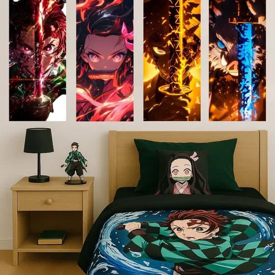 Quadro Decorativo com 1,3 e 4 unidades Anime Demon Slayer Tanjiro-Hashiras-Kimetsu no Yaiba 45x20 cm
