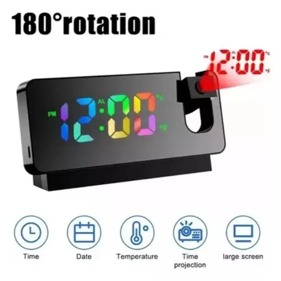 Relógio Alarme Led Espelhado Usb Com Projetor De Hora Preto