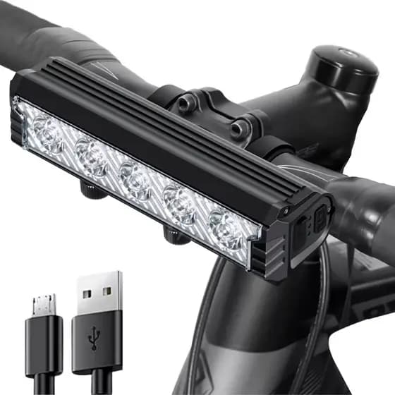 Farol Monster 5 Led Lanterna Usb Bike 2.800 Lumens Prova D'água Sensor De Iluminação + Lanterna