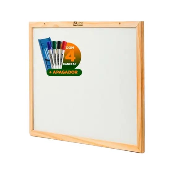 Quadro Branco 50X40 Madeira Escolar Pequeno Com 4 canetas + 1 Apagador Lousa Branca Escolar Escritório
