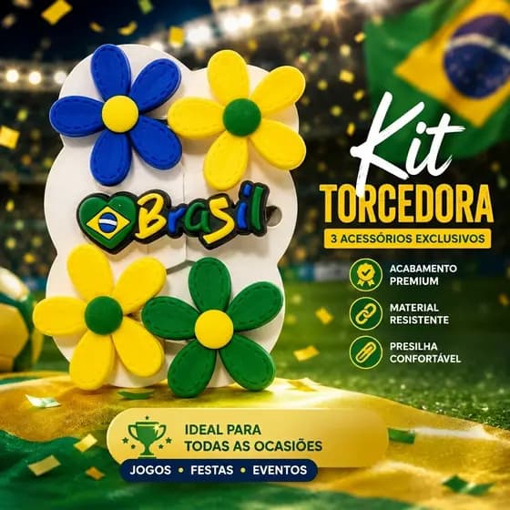 Kit Torcedora Brasil Hair Clip + Presilhas Flor Copa Seleção Brasileira Infantil Feminino Adulto
