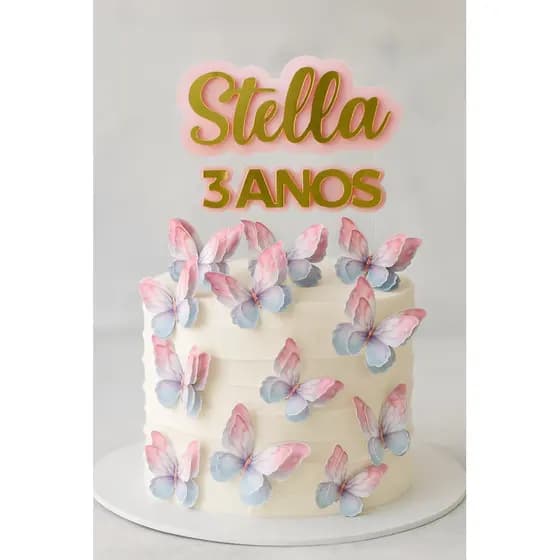 topo de bolo jardim das borboletas 3D - decoracao de bolo borboletas 🦋 topo de bolo borboleta personalizado