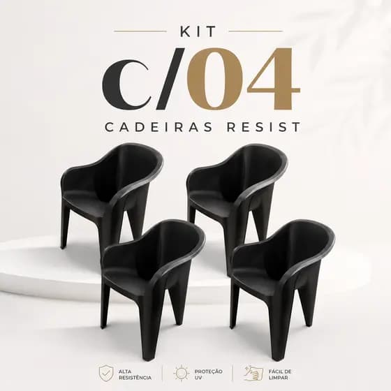 Kit 4 Cadeiras Resist 200 Poltronas Ideal para Área Interna Varanda e Jardim