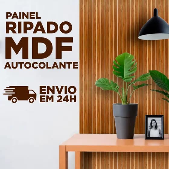 Kit Painel Ripado MDF Autocolante 45x11 cm Revestimento Decorativo de Parede Sala Quarto