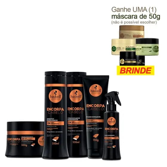Kit Haskell Encorpa Cabelo Engrossador Cabelos Ralos 5 Itens P