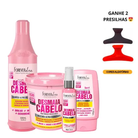 Kit Desmaia Cabelo 4 Itens Forever Liss + 2 Prendedores de Cabelo