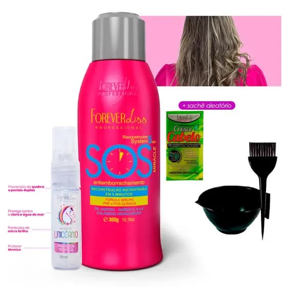 Tratamento SOS Antiemborrachamento Forever Liss + Protetor Unicórnio 10ml + Cumbuca e Sachê