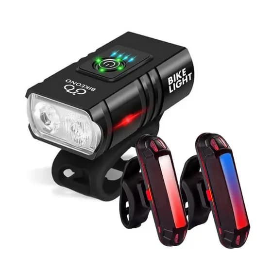 Lanterna Farol Bike 2 Led Bicicleta Usb Recarregável + Sinalizador Traseira Usb Pisca Azul Vermelho