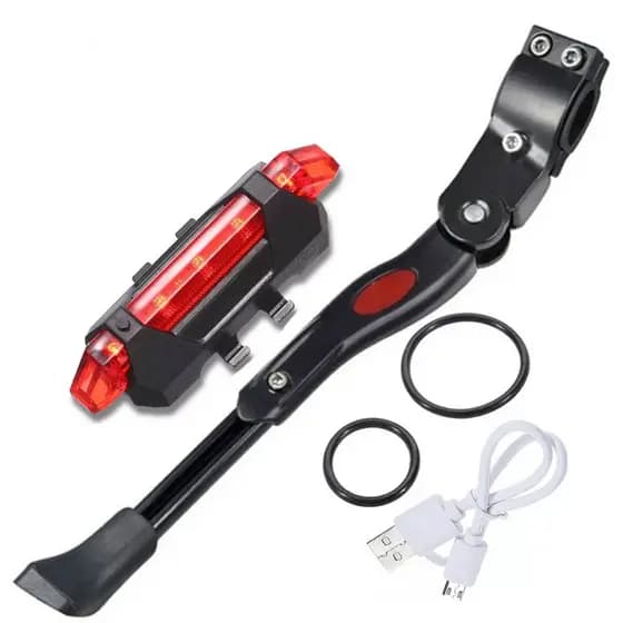 Descanso Pezinho Para Bike Lateral Com Regulagem 20 Até 29 + Lanterna Traseira Bike Sinalizador Bicicleta Luz De Led Usb