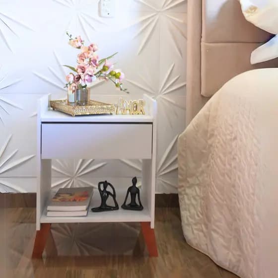 Mesa de Cabeceira Com Gaveta Pés Nicho Para Quarto Decorativa Dormitório