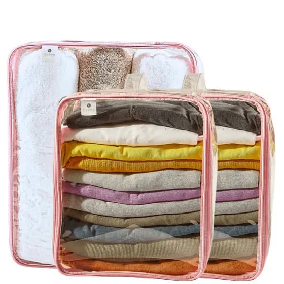 2 Necessaire M + 1 Necessaire G Multiuso Cosméticos Acessórios Roupas Guarda Roupa - Rosa