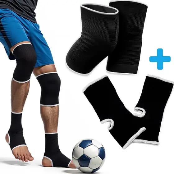 Kit 2 Joelheira + 2 Tornozeleira Ortopedica Compressão Futebol Volei Protetor Dor Joelho Tornozelo