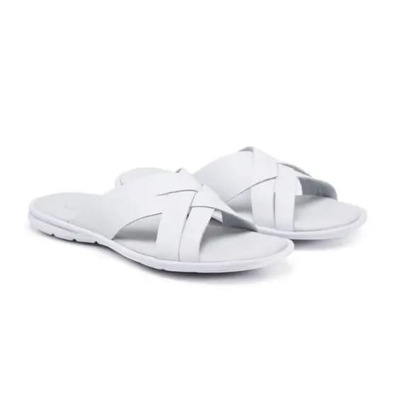 Chinelo Slid de Couro Natural com tiras em cruz Chinelo macio Confortável