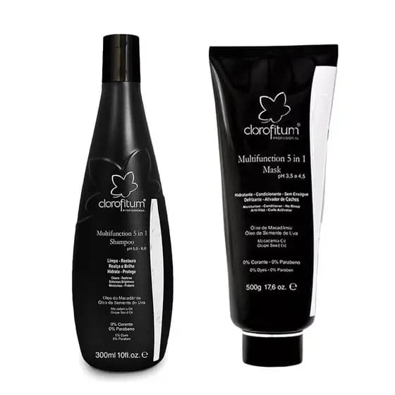 Kit Clorofitum Multifunção Shampoo glicopower de 300ml + Creme 5 Em 1 de 500g Ativador de Cachos condicionante