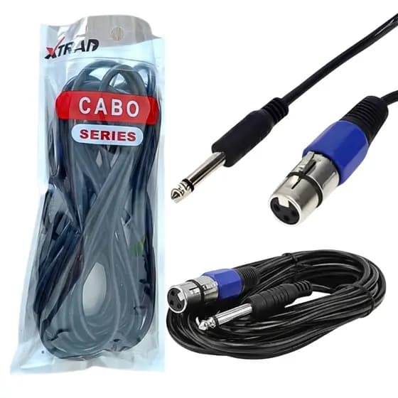 Cabo De Microfone Profissional P10 Mono x XLR Fêmea 5 Metros