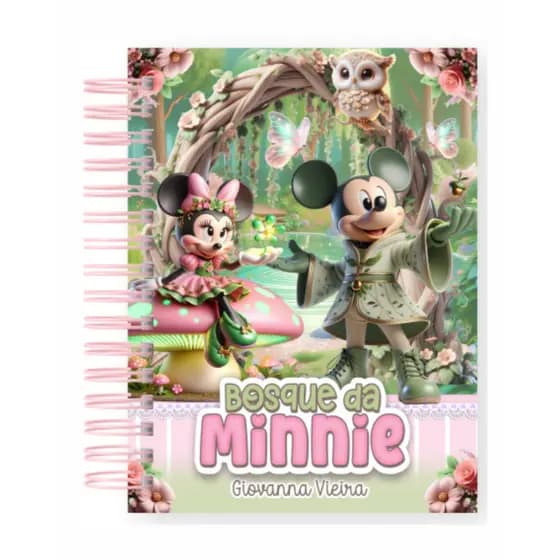 Caderno Universitário Bosque Da Minnie Personalizado Nome Escolar Volta as Aulas Espiral Capa Dura