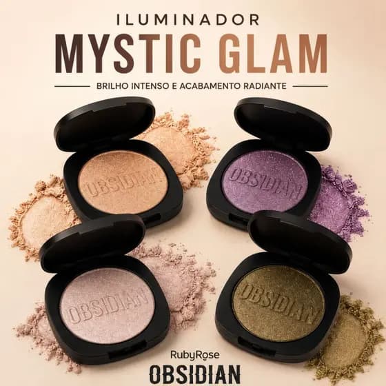Iluminador Facial e Sombra Ruby Rose Mystic Glam Obsidian Alta Pigmentação Glow Original