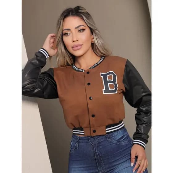 Jaqueta Bomber Feminina Colegial com botões PREMIUM