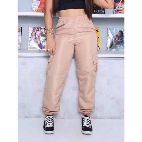 Calça Cargo Jogger HAYLA Feminina Tactel com bolsos