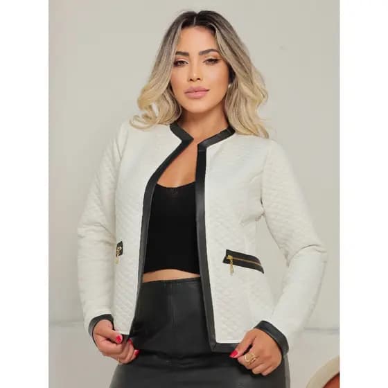 Blazer jaqueta Casaco Metalassê Corino Feminino