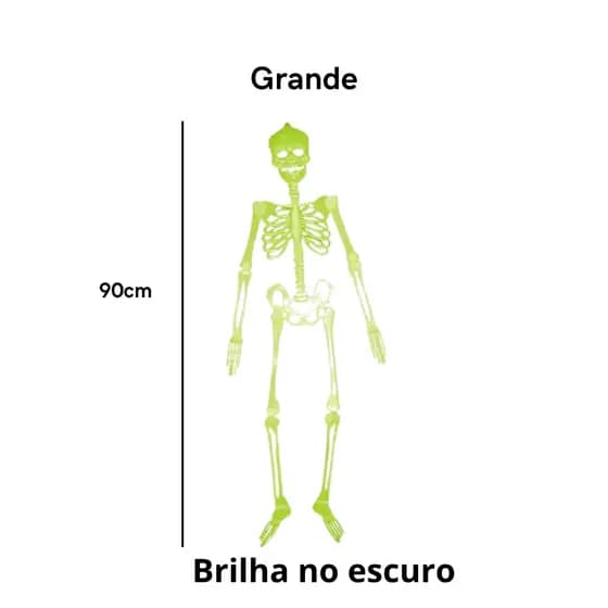 Esqueleto Articulado Caveira 90cm Brilha No Escuro Halloween